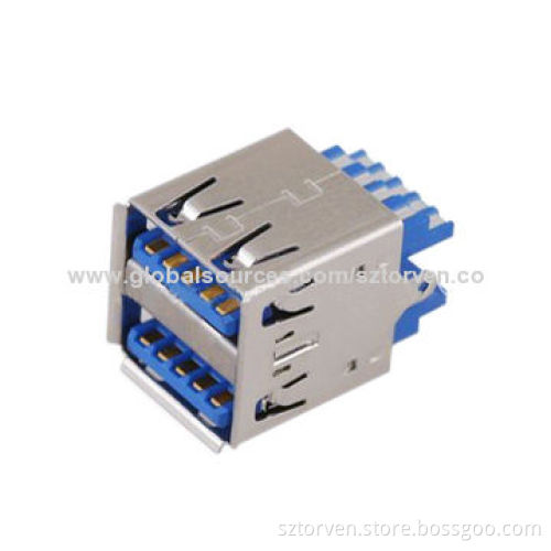 USB Connector, 3.0 Female Double Stack Solder Type, Withstanding Voltage of 500V AC